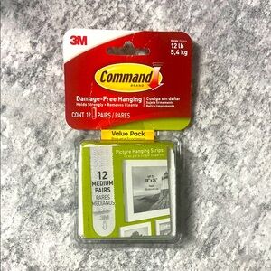 NEW Command strips 12 Medium Pairs, damage free picture hanging strips 12lbs
